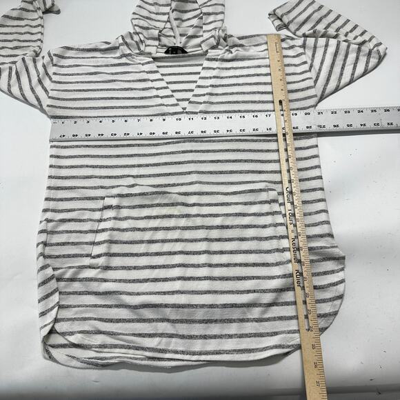 Banana Republic Hoodie Womens Size M Gray White Striped Lightweight VNeck STAINS - Picture 5 of 10